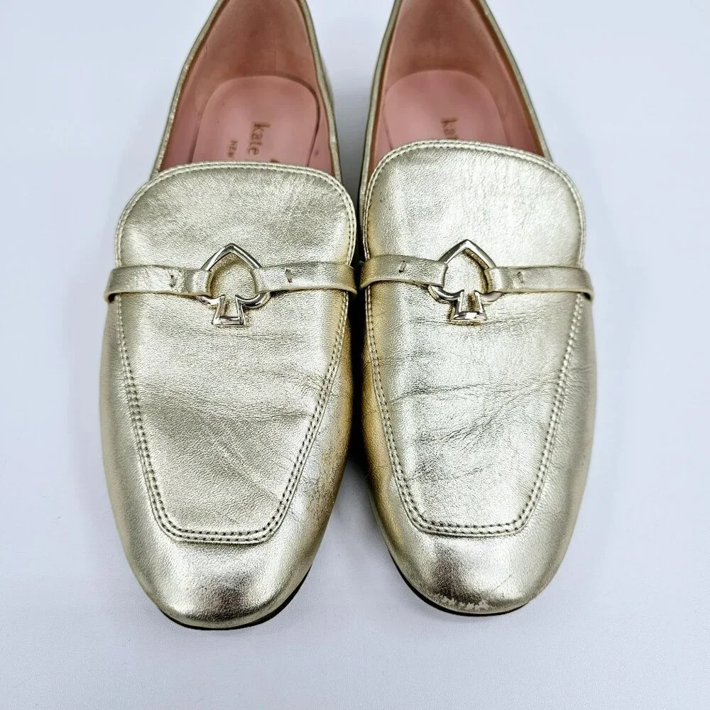 Kate Spade NY Cape Cod Loafers 6 B Metallic Gold Slip On Flat Leather Almond Toe